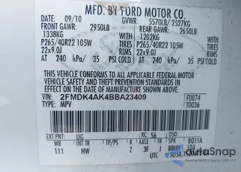 2011 Ford Edge Sport from USA, damaged, VIN 2FMDK4AK4BBA23409